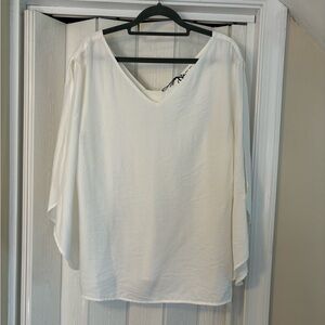 Mai Soli White V Neck Top With Gorgeous Bow Detail On The Back. NWOT